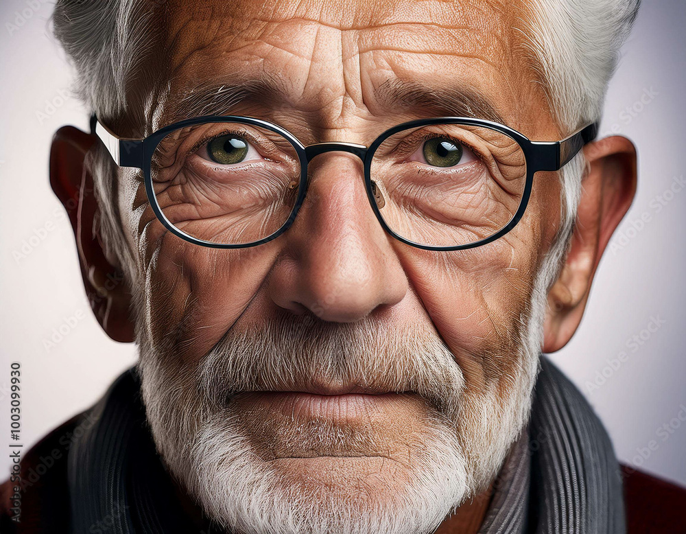 A close-up portrait of an elderly man with deep wrinkles and weathered skin, wearing glasses A close-up portrait of an elderly man with deep wrinkles and weathered skin, wearing glasses