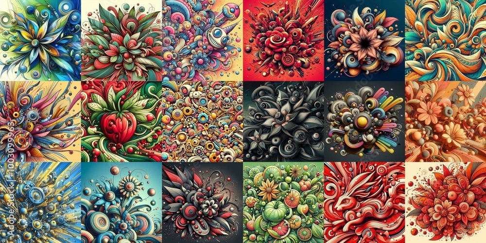 Funyy futurism art style flowers background. AI generated illustration Funyy futurism art style flowers background. AI generated illustration