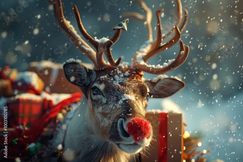 Mischievous Reindeer Twins with a Red Nose