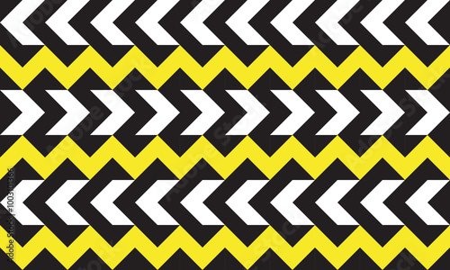 Seamless black, white and yellow zigzag lines pattern. Zigzag geometric repeat pattern. Vector and illustration background design