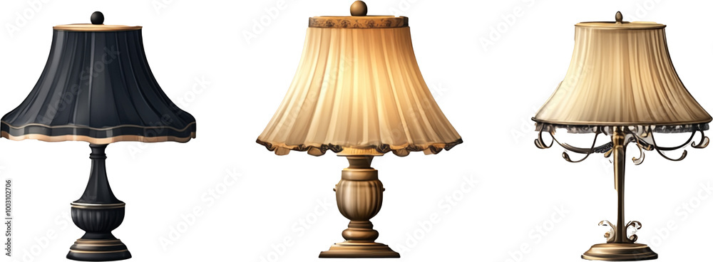 Collection set of Retro lamps isolated on transparent background, lamp, light, furniture, table, home, shade, interior, object Collection set of Retro lamps isolated on transparent background, lamp, light, furniture, table, home, shade, interior, object