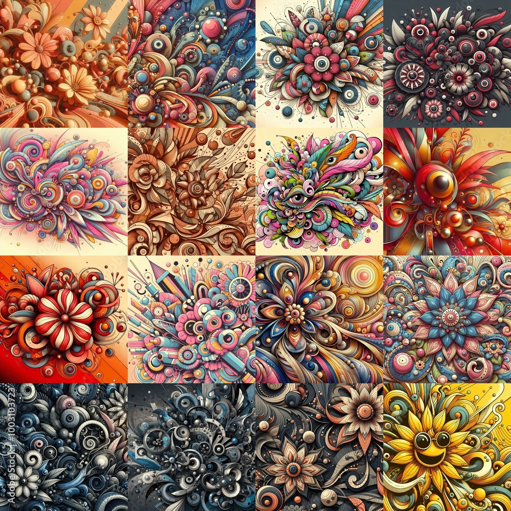 Funyy futurism art style flowers background. AI generated illustration Funyy futurism art style flowers background. AI generated illustration