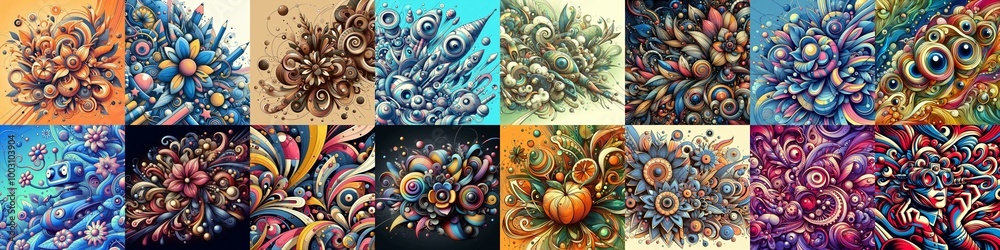 Funyy futurism art style flowers background. AI generated illustration Funyy futurism art style flowers background. AI generated illustration