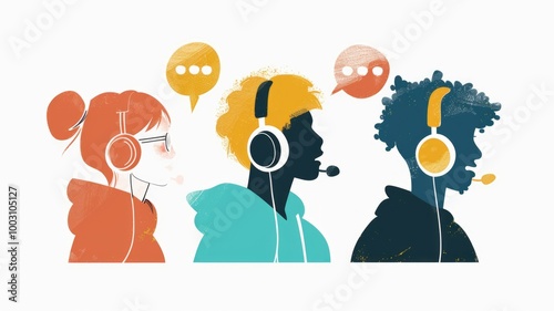 Wallpaper Mural Illustration of diverse individuals using headsets for communication. Torontodigital.ca