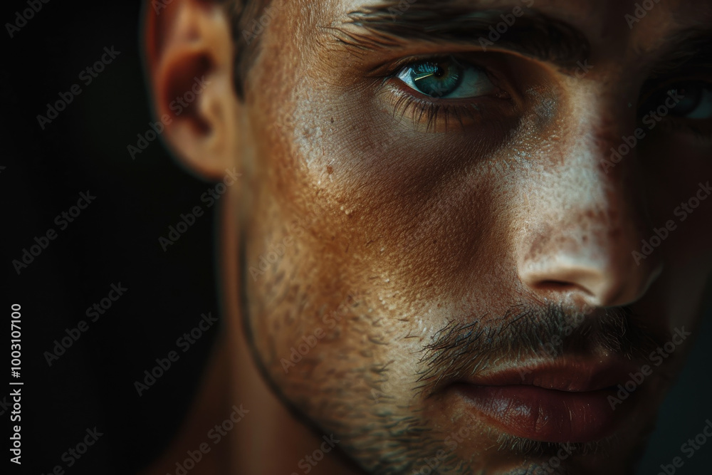 Obraz premium A man with a beard and a blue eye