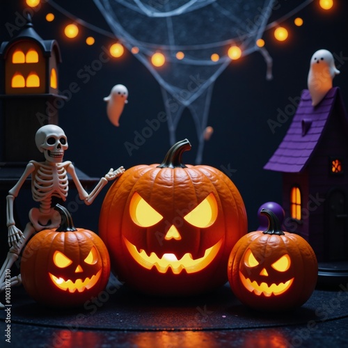 Spooky Halloween-themed digital art illustration as backgroundbanner design photo