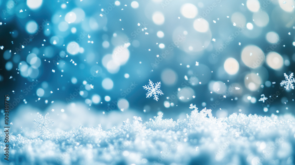 Beautiful snowflake on a blue background with bokeh lights Beautiful snowflake on a blue background with bokeh lights