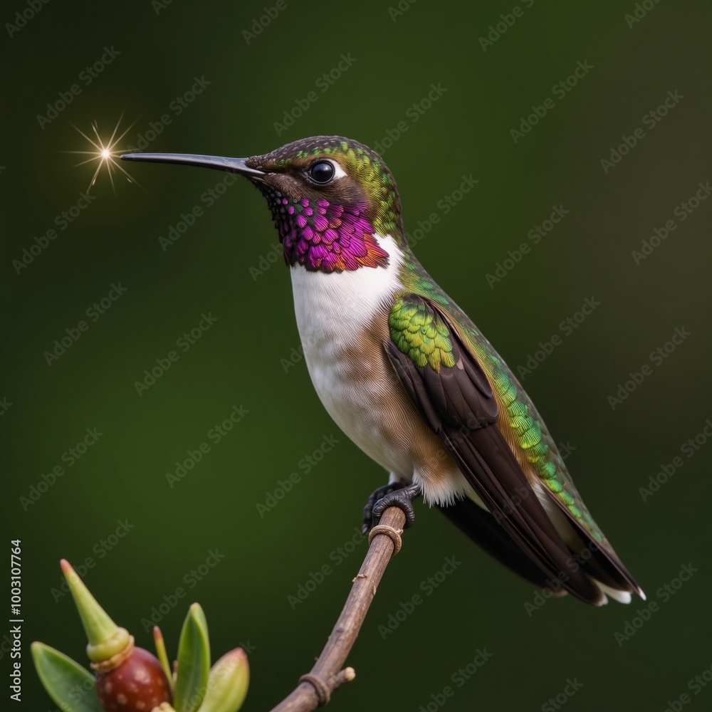 Fototapeta premium A breathtakingly beautiful digital illustration capturing a dynamic hummingbird bursting with vibrant color and shimmering energy