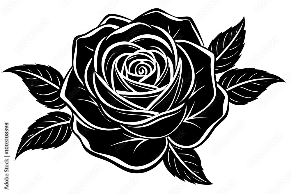 A cute rose silhouette black linocut vector art illustration A cute rose silhouette black linocut vector art illustration