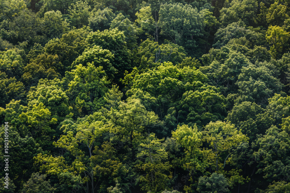 A lush green forest with trees of various sizes A lush green forest with trees of various sizes