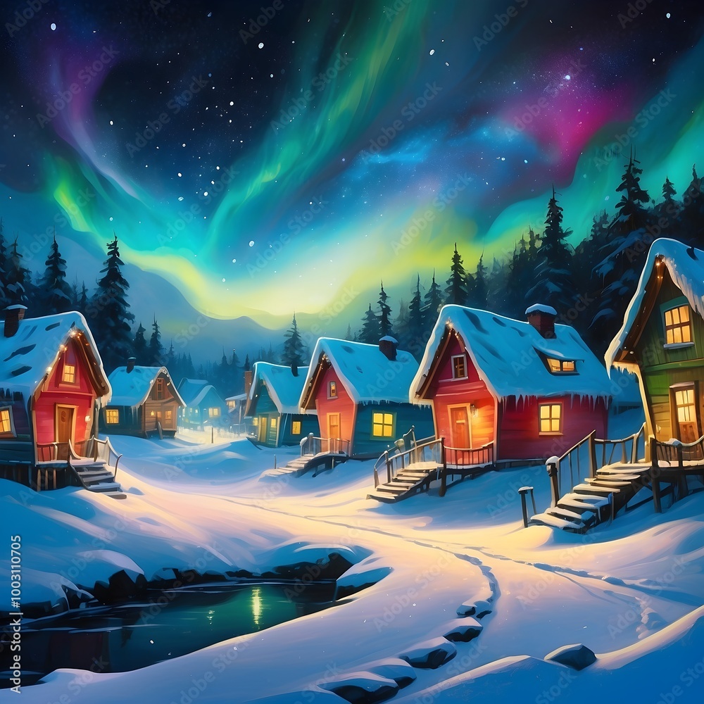 Fototapeta premium Gemälde - Winterlandschaft - Psychedelische Farben