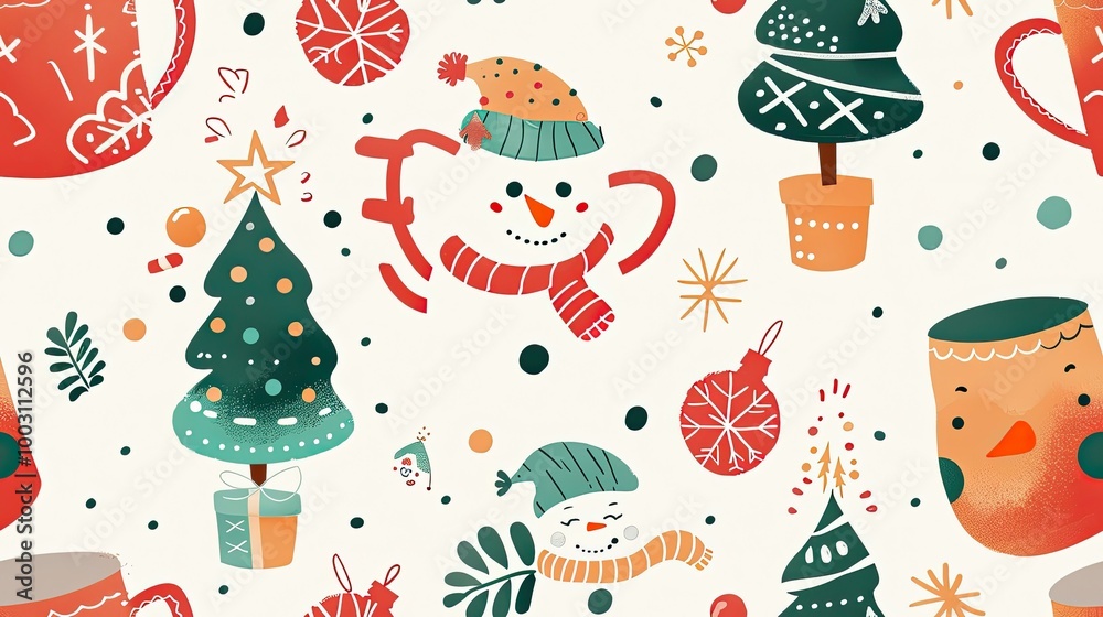 New Year pattern, Christmas tree and snowman mug New Year pattern, Christmas tree and snowman mug