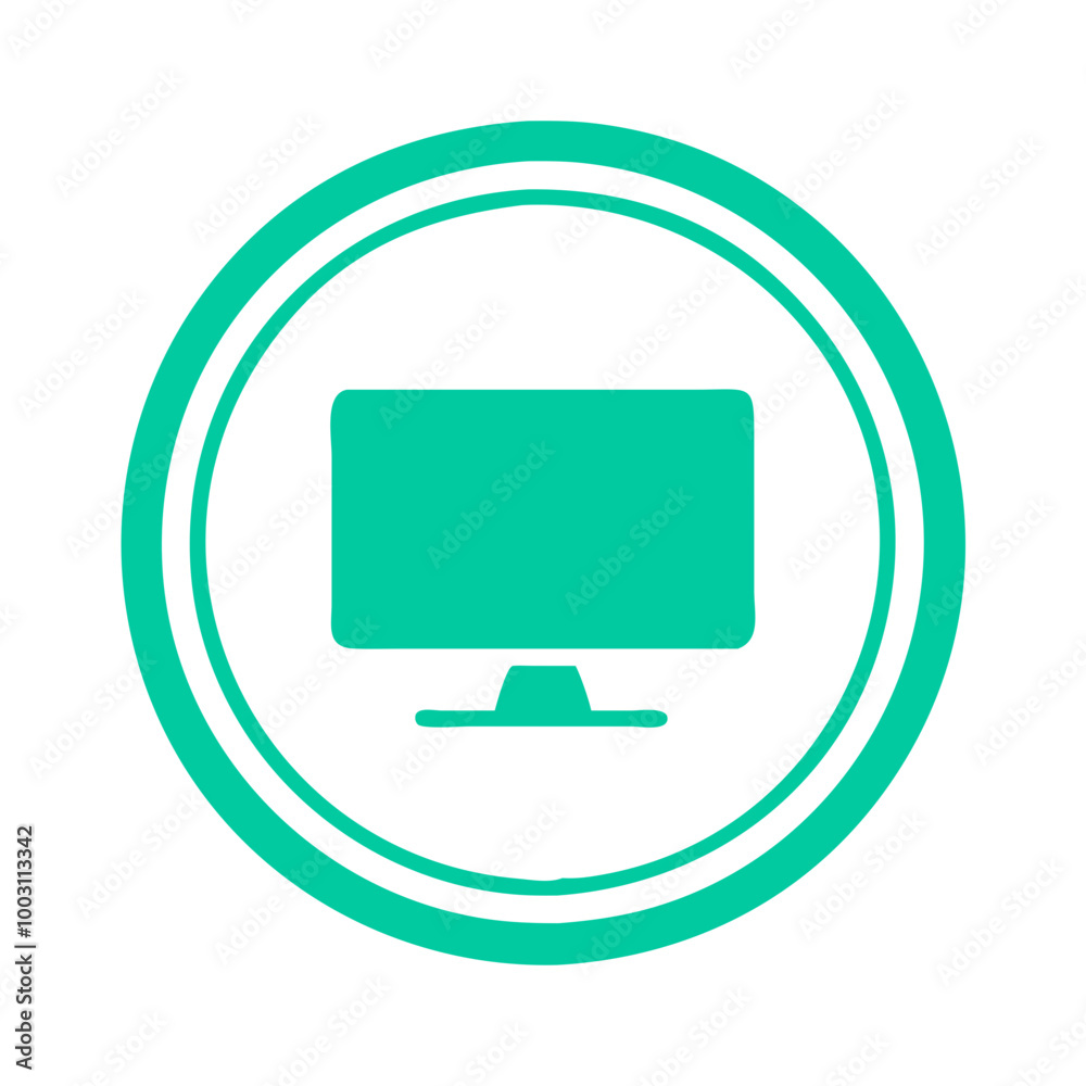 Computer Monitor Vector in Turquoise Circular Design for Tech Interfaces Computer Monitor Vector in Turquoise Circular Design for Tech Interfaces