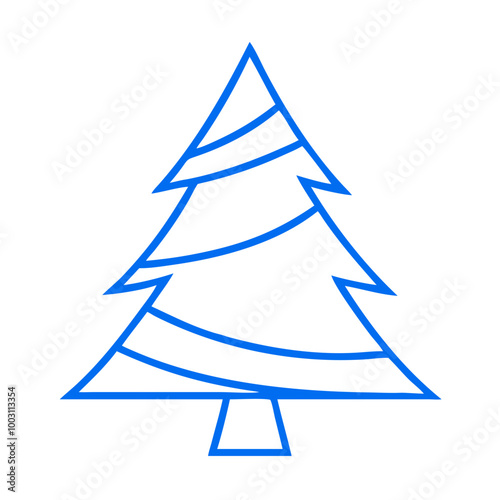  Blue Outline Christmas Tree Vector Simple Festive Holiday Design 