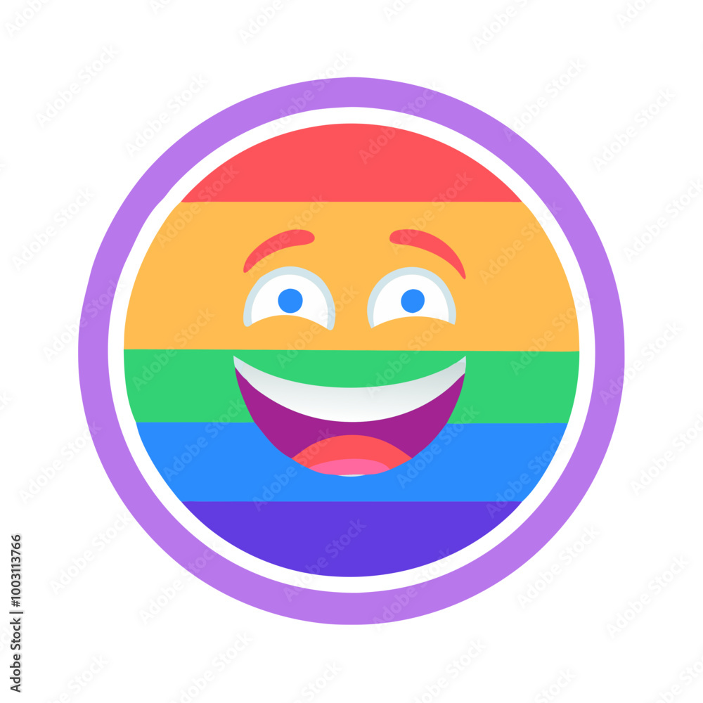 Obraz premium Colorful Happy Emoji with Rainbow Stripes Expressing Joy and Inclusivity Vector Art