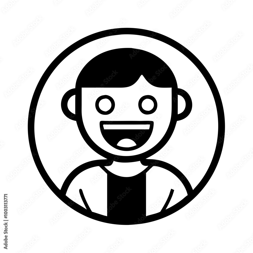 Happy Cartoon Face Smiling Child Character Illustration in Circle Happy Cartoon Face Smiling Child Character Illustration in Circle