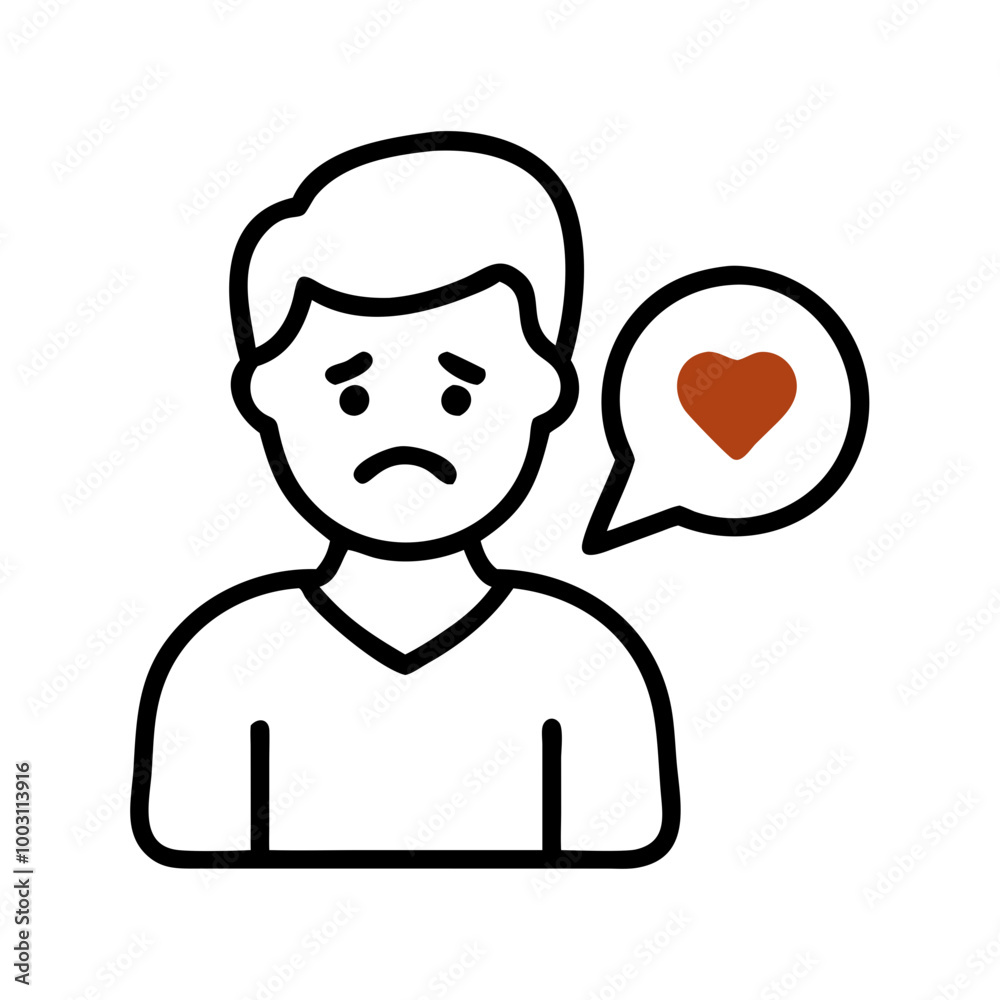 Sad Person with Heart Symbol in Speech Bubble Representing Love Loss Vector Sad Person with Heart Symbol in Speech Bubble Representing Love Loss Vector