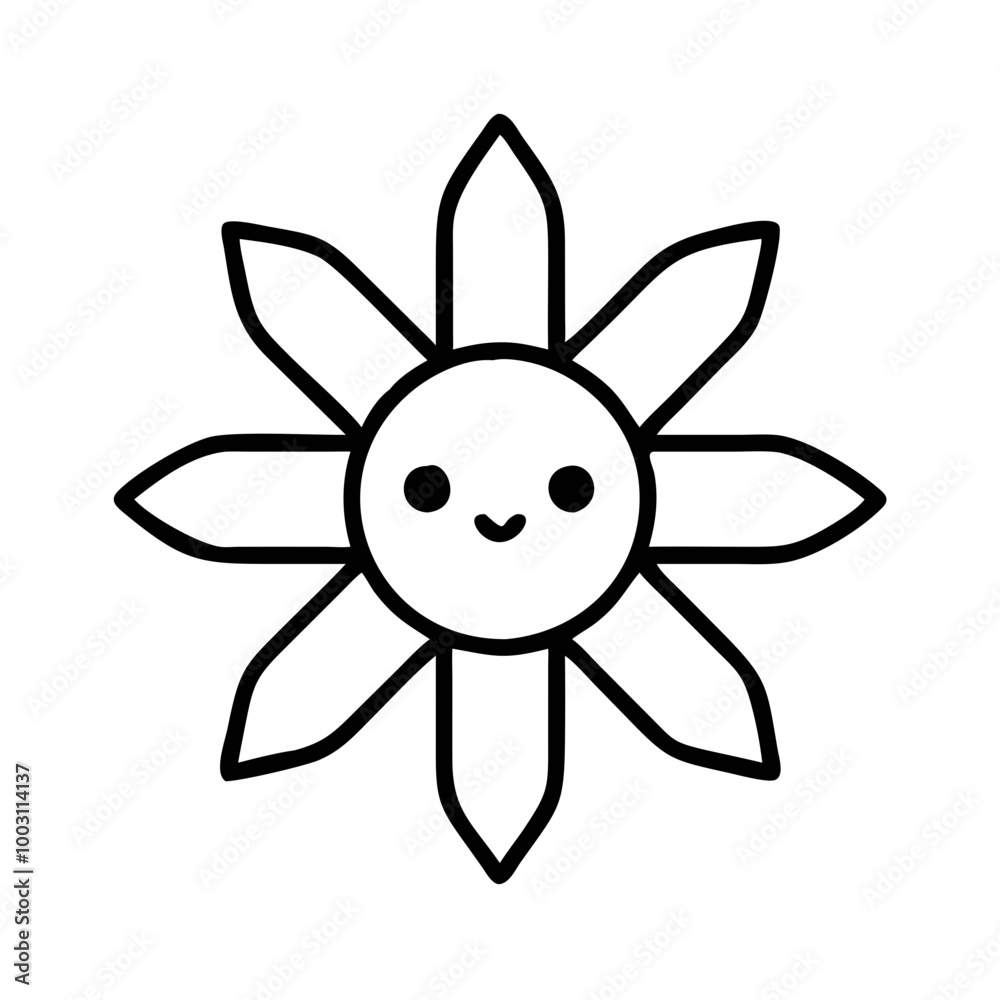 Adorable Smiling Sun with Radiating Petals Vector Illustration Adorable Smiling Sun with Radiating Petals Vector Illustration