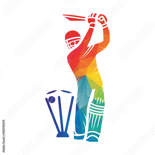 Cricket player logo design vector. Icon Symbol.