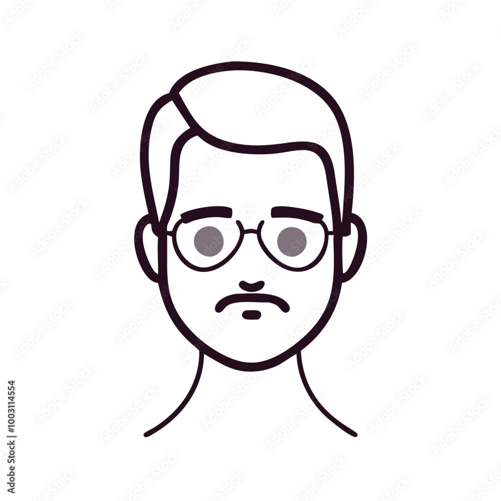 Sad Man Face Outline Vector with Glasses and Mustache Minimalist Style Sad Man Face Outline Vector with Glasses and Mustache Minimalist Style