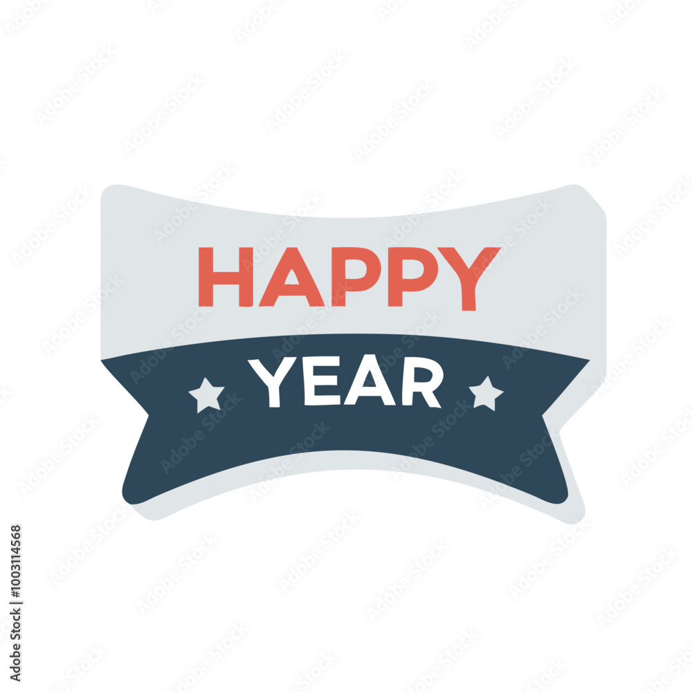 Happy New Year Vector with Festive Banner and Stars for Celebration Graphics Happy New Year Vector with Festive Banner and Stars for Celebration Graphics
