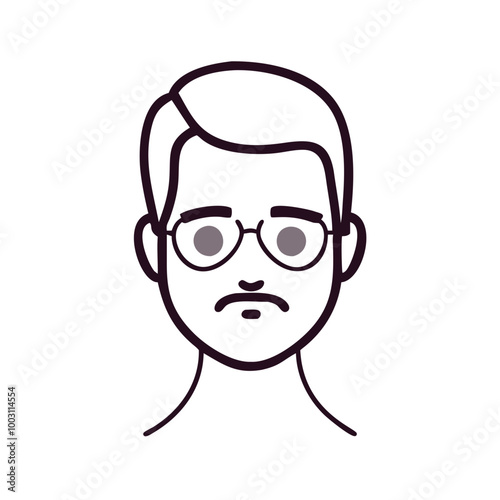  Sad Man Face Outline Vector with Glasses and Mustache Minimalist Style