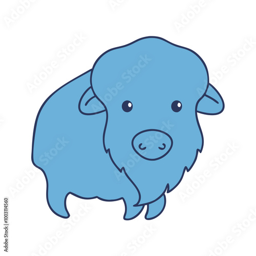  Cute Blue Bison Cartoon Illustration Vector for Children's Books and Educational Materials