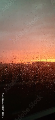 glass after rain during sunset