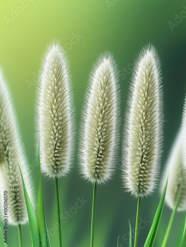 Close-up of dewy grass blades showcasing silky textures against a soft green backdrop.