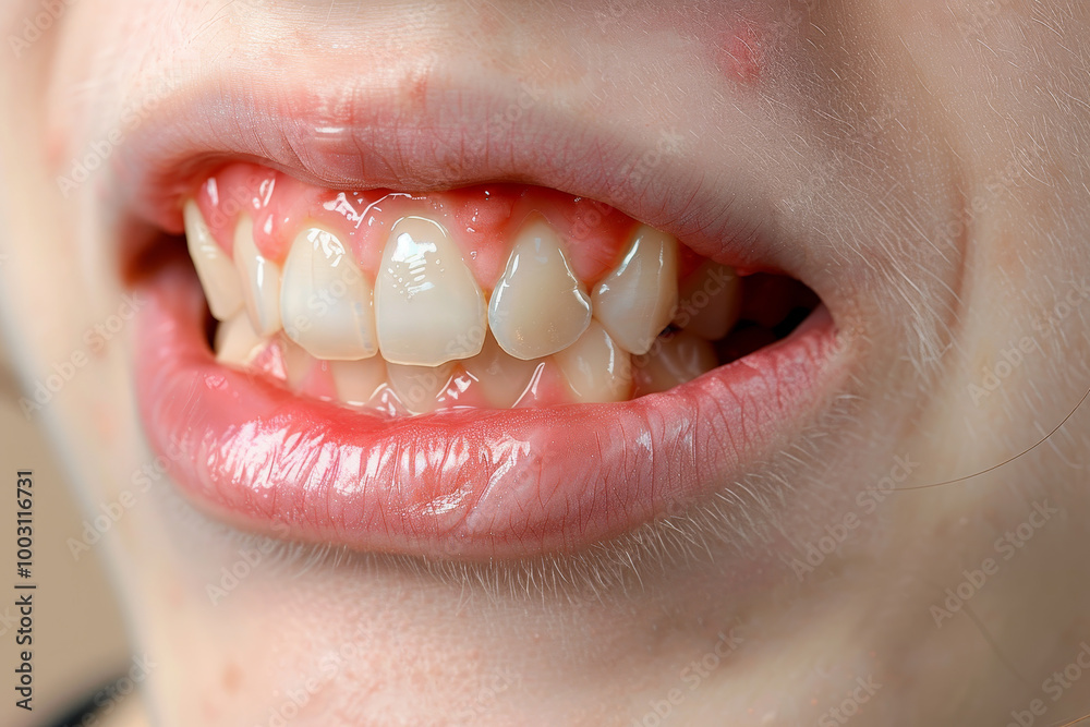 Fototapeta premium A woman's mouth is open, showing her teeth and gums