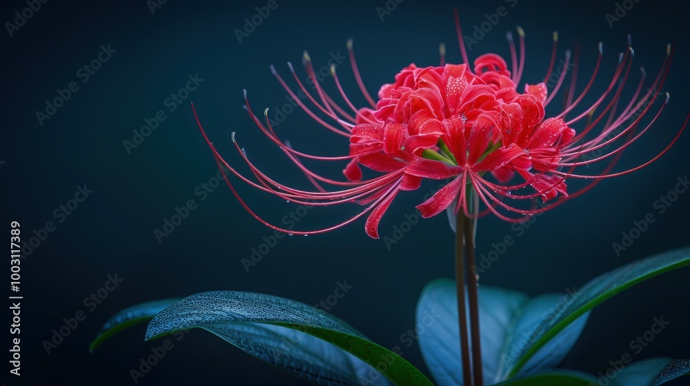 Lycoris radiata (Red Spider Lily) flowers on dark color background, dramatic romantic sad concept, mysterious beauty. Lycoris radiata (Red Spider Lily) flowers on dark color background, dramatic romantic sad concept, mysterious beauty.