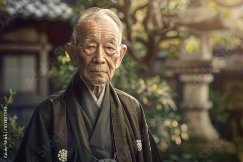 A man in a black robe is standing in front of a building