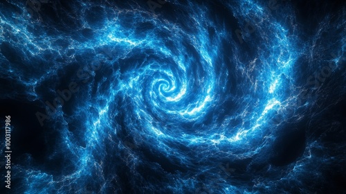 A spiral of blue light with stars and swirls