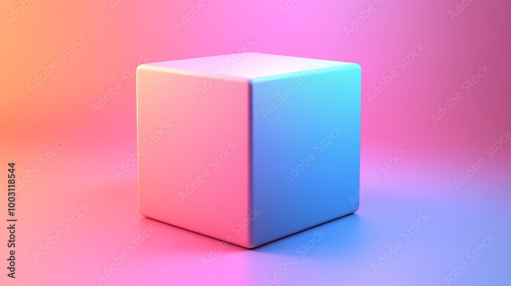 Fototapeta premium A white cube is sitting on a pink background