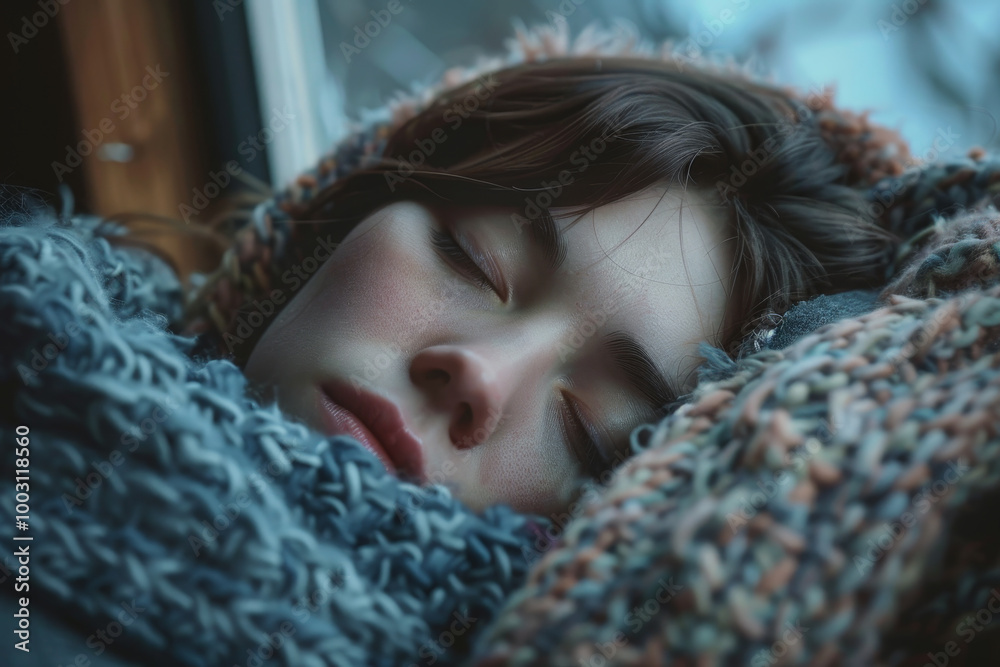A woman is sleeping with a scarf wrapped around her head A woman is sleeping with a scarf wrapped around her head