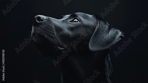 Wallpaper Mural A black dog with a black nose and black eyes is looking up at the camera Torontodigital.ca