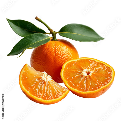 Clementine with leaves and transparent PNG