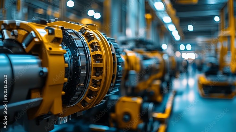 Close-up of a Yellow and Black Industrial Machine Gear