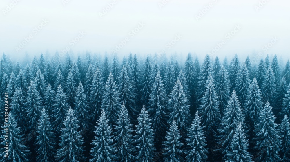 Frostbitten forest from above, trees coated in thick layers of ice, everything glistening under a dull gray sky Frostbitten forest from above, trees coated in thick layers of ice, everything glistening under a dull gray sky
