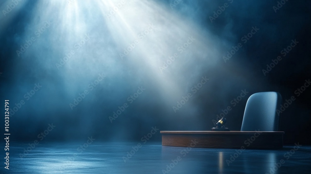 Dramatic Office Scene with Empty Desk and Chair Dramatic Office Scene with Empty Desk and Chair