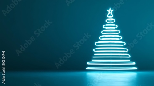 Wallpaper Mural Futuristic Christmas tree crafted from neon tubes and transparent glass spheres isolated on a gradient blue background  Torontodigital.ca