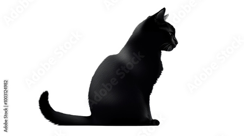 Halloween Black Cat Silhouette on Transparent Background