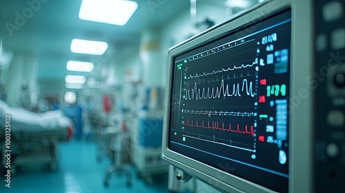 Wallpaper Mural Heart Rate Monitor Displaying Vital Signs in a Hospital Room Torontodigital.ca