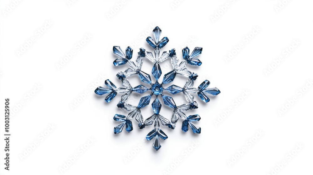 Isolated intricate snowflake with fractal patterns on a white background, fine crystal details, blue-gray icy tones Isolated intricate snowflake with fractal patterns on a white background, fine crystal details, blue-gray icy tones
