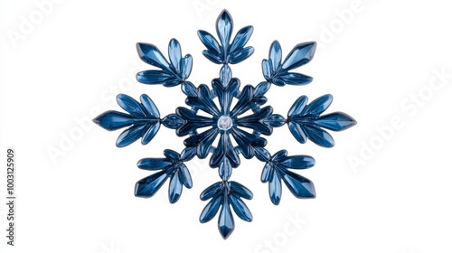 Isolated intricate snowflake with fractal patterns on a white background, fine crystal details, blue-gray icy tones 