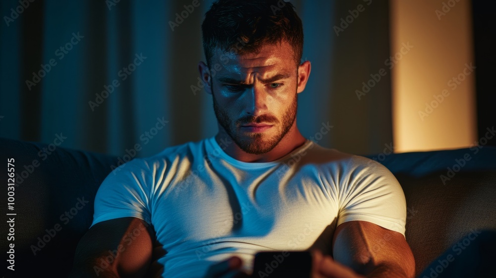 Man looking nervous as he gets ready for a virtual date through a video chat on a dating app first-date jitters Man looking nervous as he gets ready for a virtual date through a video chat on a dating app first-date jitters