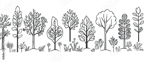 Wallpaper Mural Hand drawn black and white illustration of stylized trees with foliage. Torontodigital.ca
