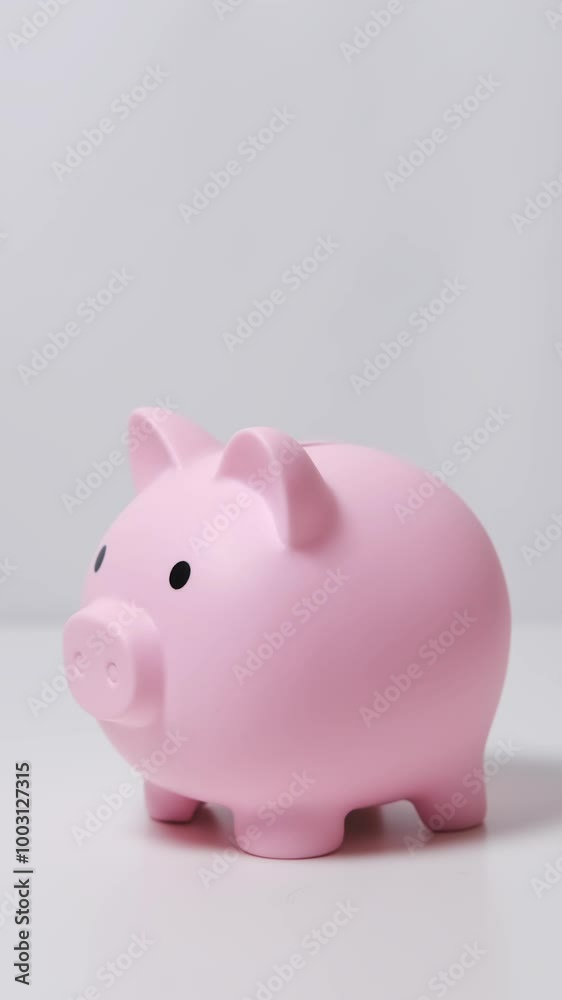 Vertical video. Hand deposits coins into piggy bank, emphasizing the importance of savings Vertical video. Hand deposits coins into piggy bank, emphasizing the importance of savings