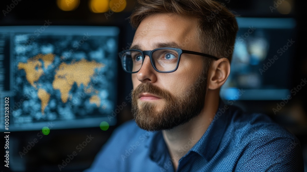 Seismologist monitoring earthquake data on screens showing tremor intensity and ground movement scientific analysis Seismologist monitoring earthquake data on screens showing tremor intensity and ground movement scientific analysis