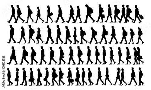 Black Silhouettes of Individuals Walking in Different Poses